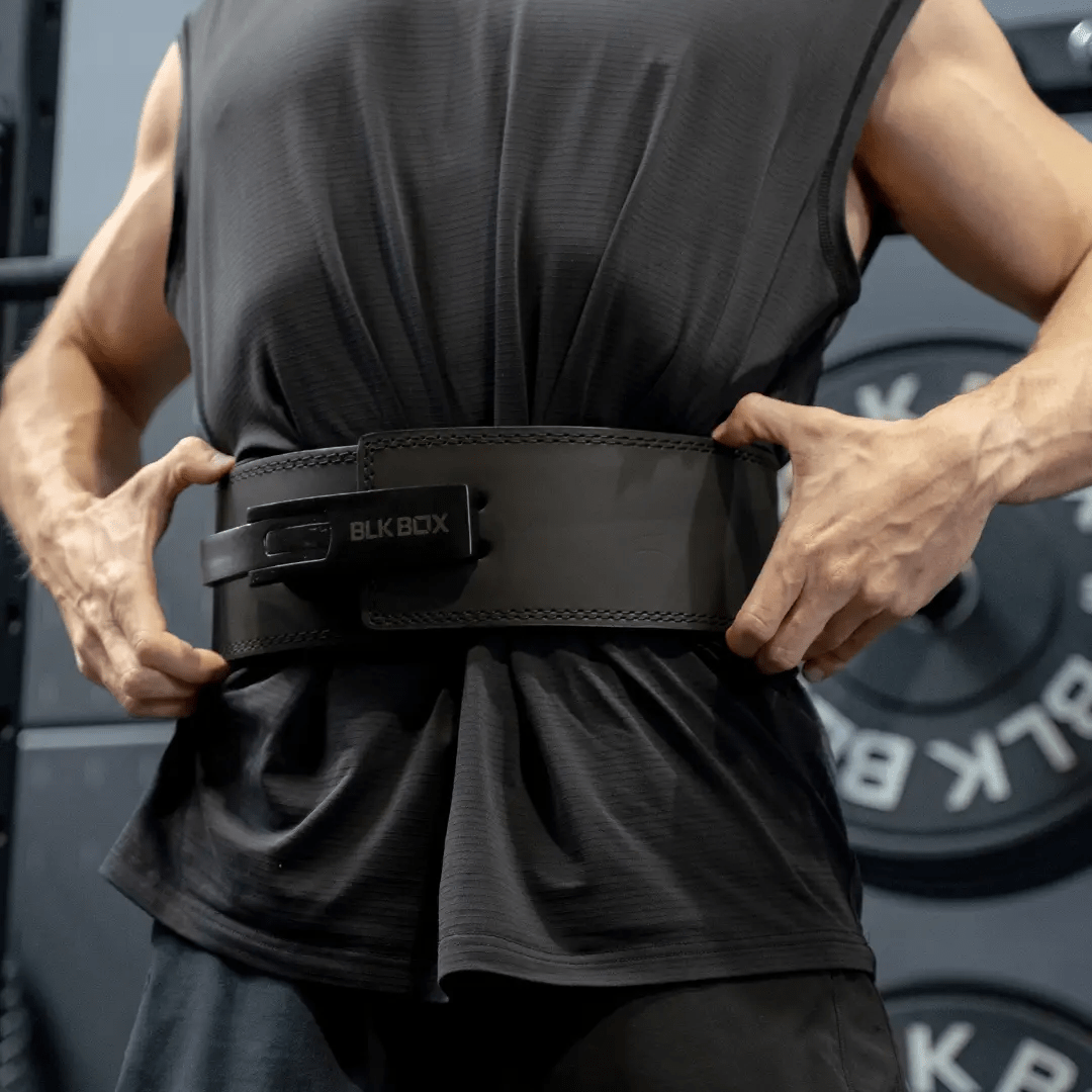 BLK BOX Premium Leather Lever Powerlifting Belt for Maximum Spinal Support