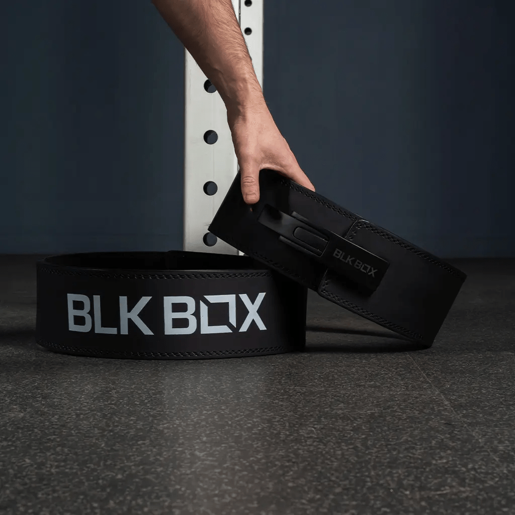 BLK BOX Premium Leather Lever Powerlifting Belt for Maximum Spinal Support