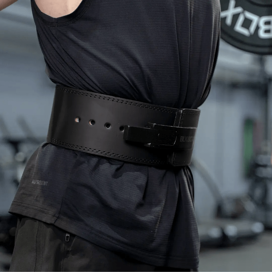 BLK BOX Premium Leather Lever Powerlifting Belt for Maximum Spinal Support