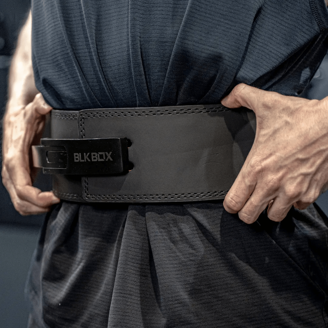 BLK BOX Premium Leather Lever Powerlifting Belt for Maximum Spinal Support