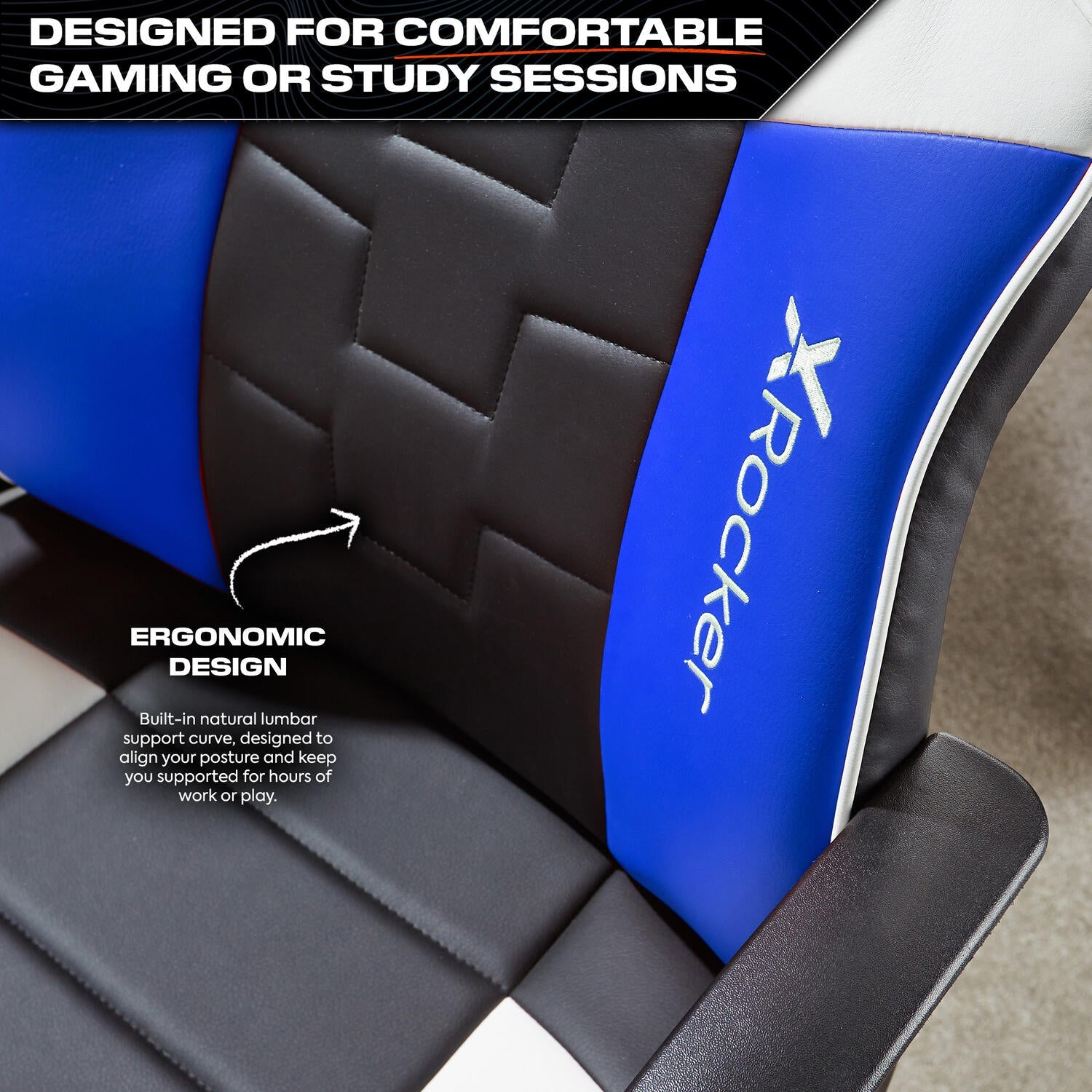 X Rocker Saturn Ergonomic Blue Faux Leather Mid-Back Gaming Office Chair