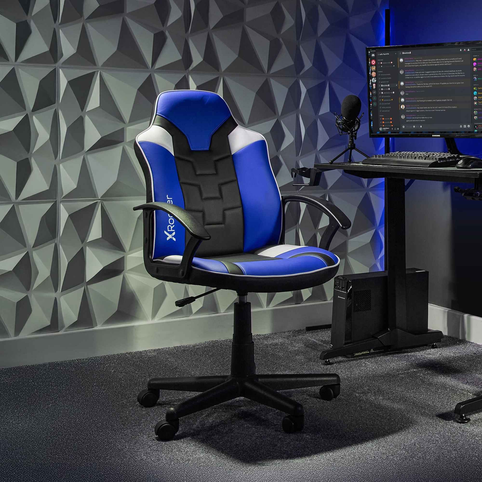 X Rocker Saturn Ergonomic Blue Faux Leather Mid-Back Gaming Office Chair