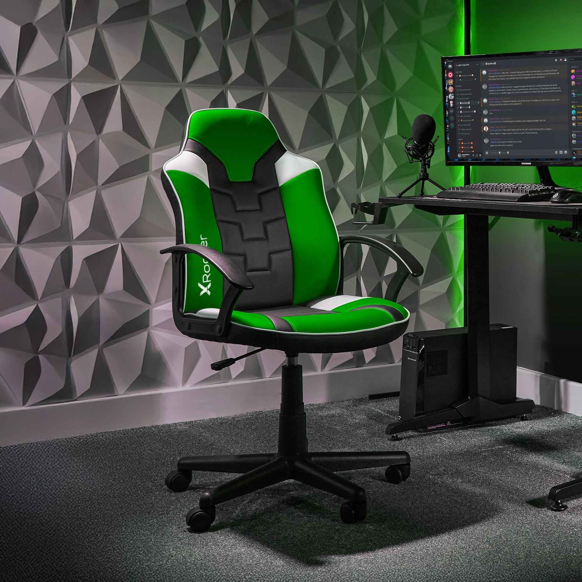 Saturn Ergonomic Mid-Back PC Gaming Office Chair, Green Faux Leather