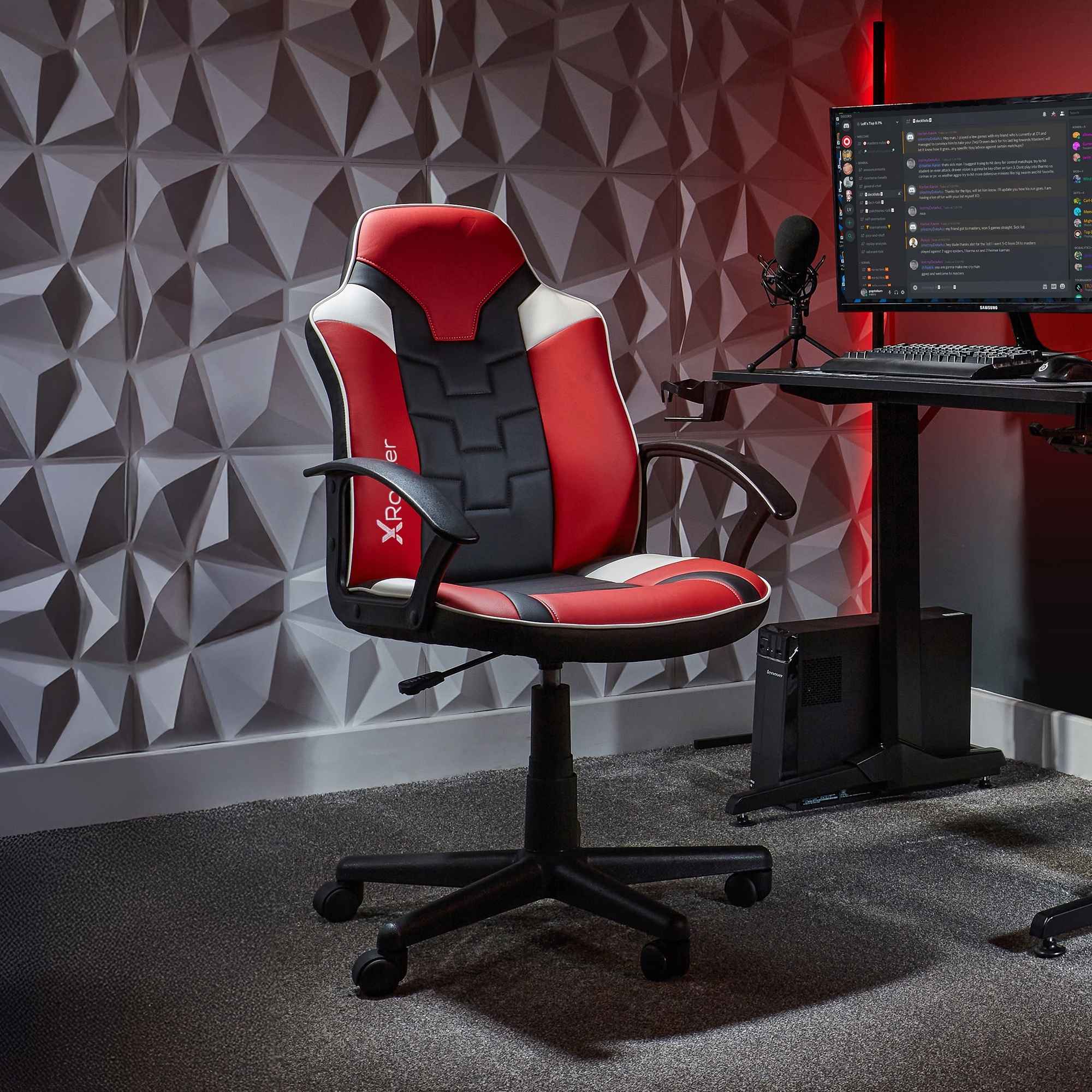 X Rocker Saturn Ergonomic Mid-Back Gaming Office Chair Red Faux Leather