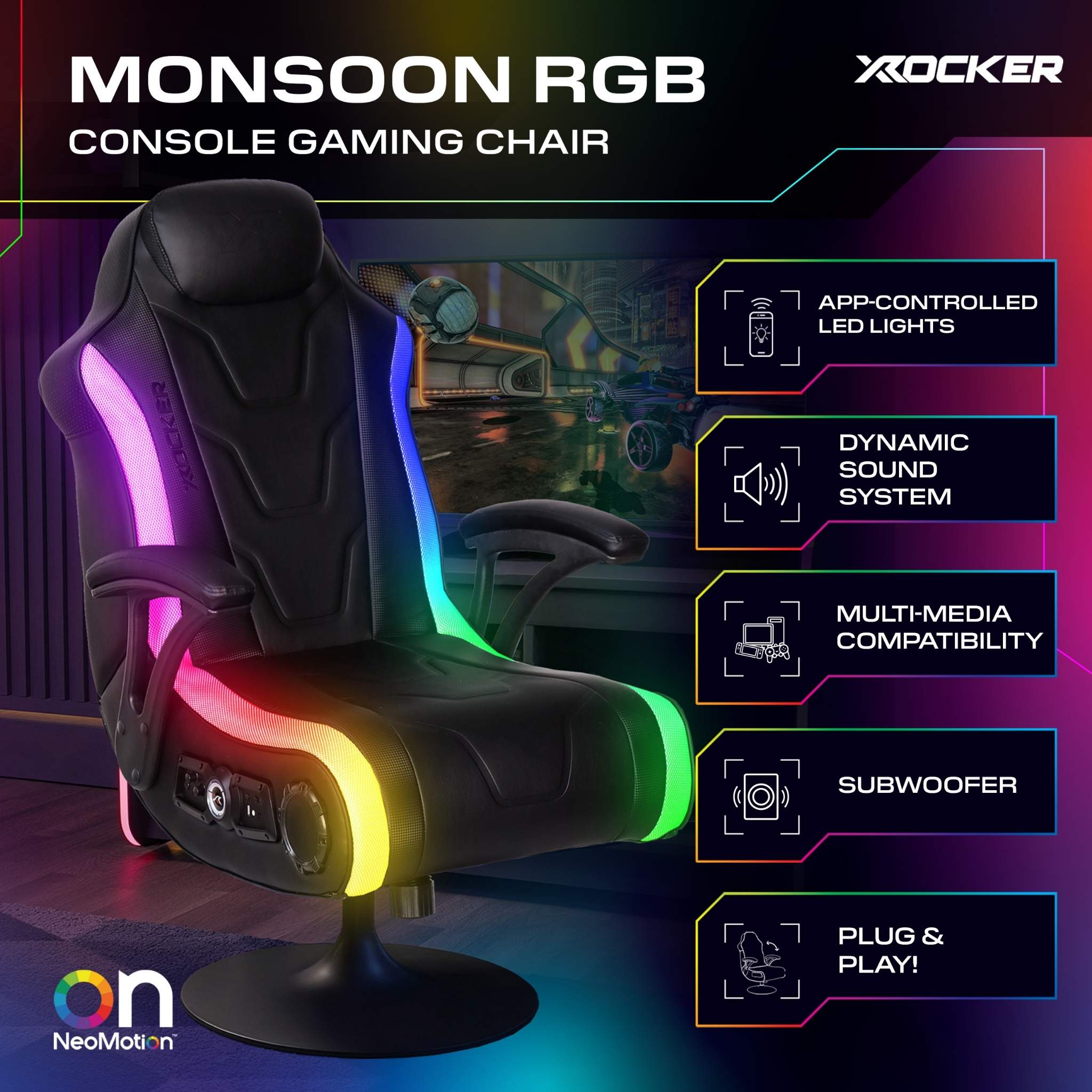 X Rocker Monsoon RGB 4.1 Audio Console Gaming Chair with Immersive LED Lighting