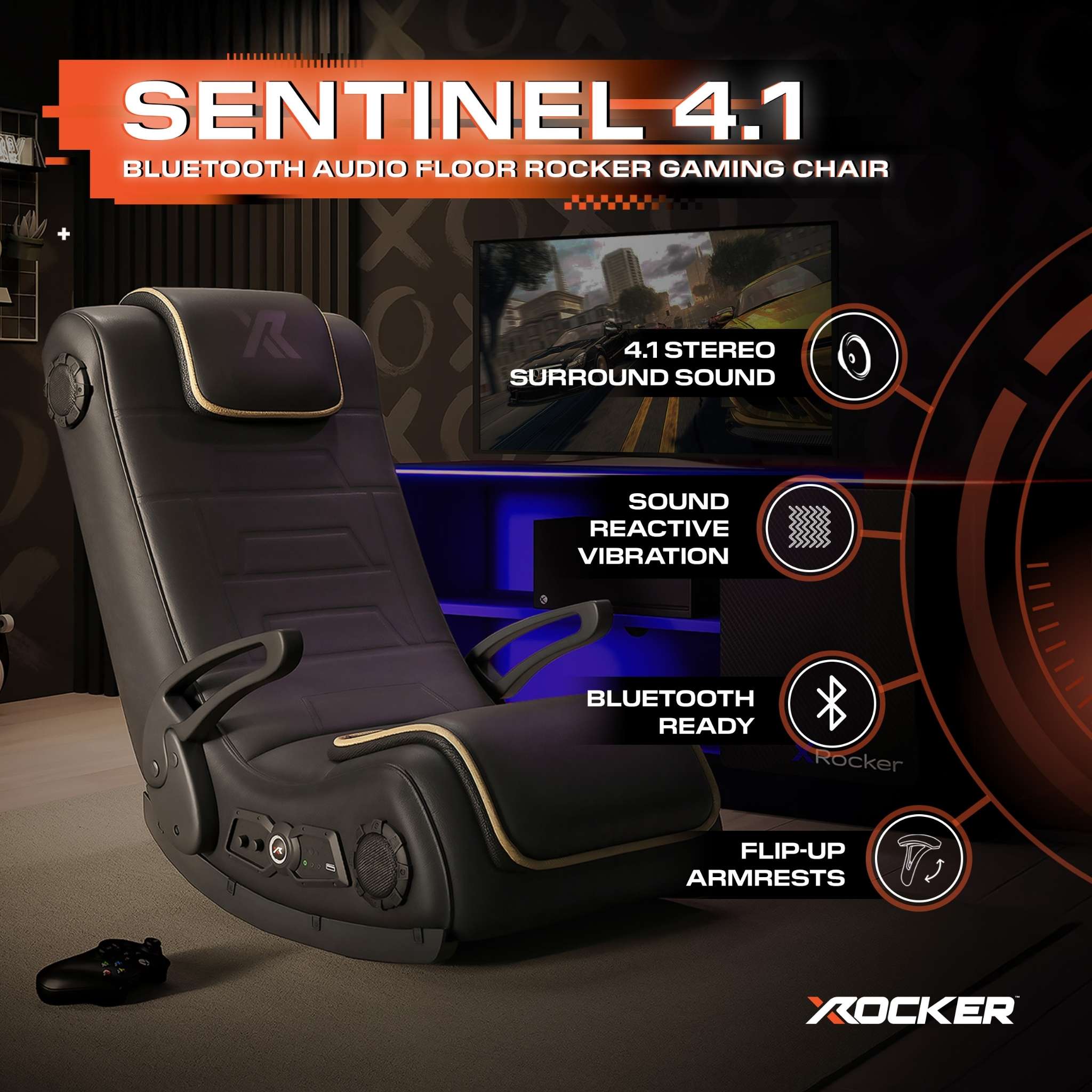 X Rocker Sentinel 4.1 Audio Floor Rocker Gaming Chair Immersive Sound Vibration